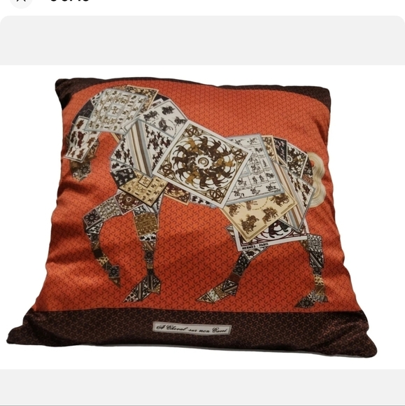 HERMES PARIS "A CHEVAL SUR MON CARRE Equestrian Silk Scarf Square Pillow Cover - Picture 7 of 8
